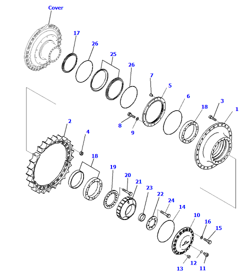 Редуктор хода левый для бульдозера Komatsu D375A-6